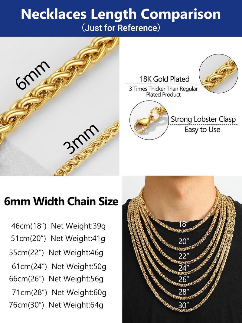 PROSTEEL 18K Gold Plated Wheat Layering Necklace Twisted Chain Mens Jewelry 6mm Hip Hop Gold Chain for Men - Image 4
